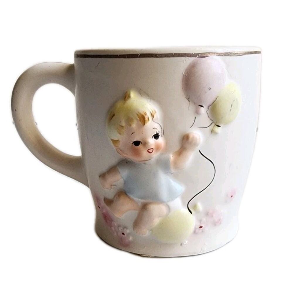 Vintage 1950s Inarco Japan Child With Balloons "All Gone" Mug Hand Painted